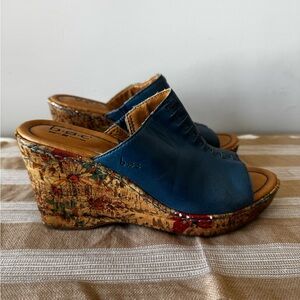 b.o.c Born Concept | Blue Leather Open Toe Wedges